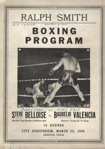BELLOISE, STEVE-BAUDELIO VALENCIA OFFICIAL PROGRAM (1946)
