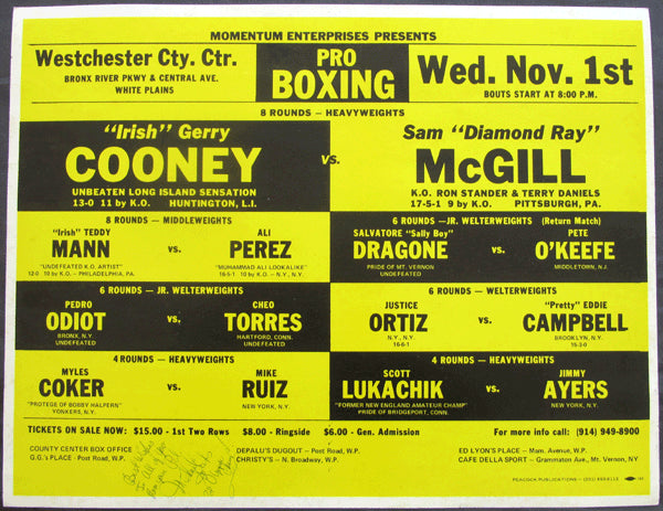 COONEY, GERRY-SAM MCGILL ON SITE POSTER (1978-SIGNED BY MICHAEL SPINKS)