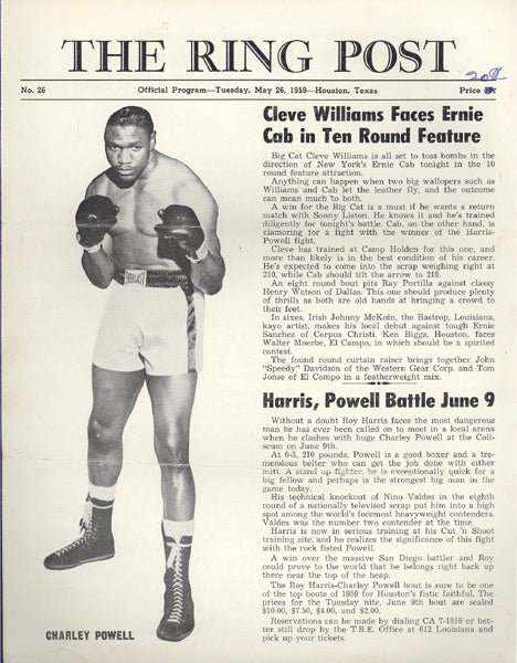 WILLIAMS, CLEVELAND-ERNIE CAB OFFICIAL PROGRAM (1959)