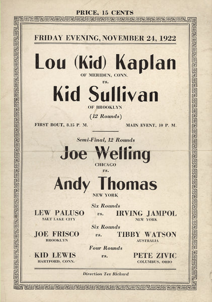 KAPLAN LOUIS "KID"-KID SULLIVAN OFFICIAL PROGRAM (1922)