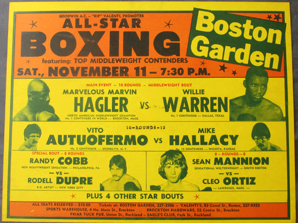 HAGLER, MARVIN-WILLIE WARREN & VITO ANTUOFERMO-MIKE HALLACY ON SITE POSTER (1978)
