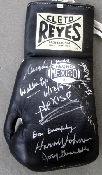 BOXING HALL OF FAMERS SIGNED GLOVE (ARGUELLO, PEP-10 IN ALL),