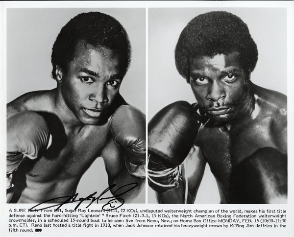 LEONARD, SUGAR RAY SIGNED PHOTO (FROM FINCH FIGHT)