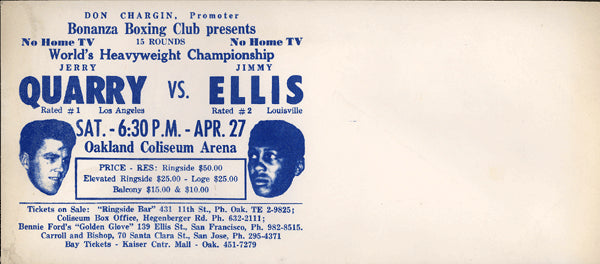 QUARRY, JERRY-JIMMY ELLIS FIGHT ENVELOPE (1968) – JO Sports Inc.