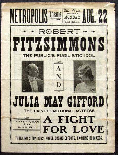 FITZSIMMONS, ROBERT PLAY & EXHIBITION PR OGRAM (1904-A FIGHT FOR LOVE)