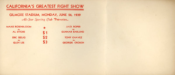 ROSENBLOOM, MAXIE-AL ETTORE FIGHT ENVELOPE (1939)