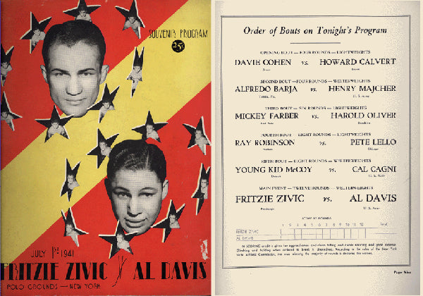 ZIVIC, FRITZIE-AL "BUMMY" DAVIS & SUGAR RAY ROBINSON-PETE LELLO OFFICIAL PROGRAM (1941)