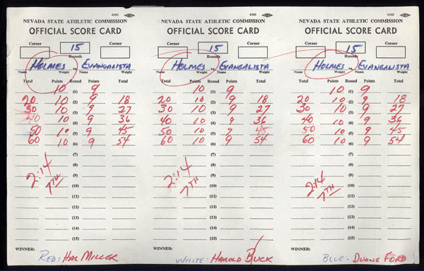 HOLMES, LARRY-ALFREDO EVANGELISTA ORIGINAL JUDGES SCORECARDS (1978)