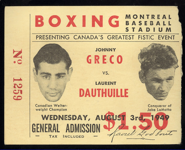 DAUTHUILLE, LAURENT-JOHNNY GRECO STUBLESS TICKET (1949)