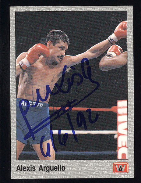 ARGUELLO, ALEXIS SIGNED AW BOXING CARD (1991)
