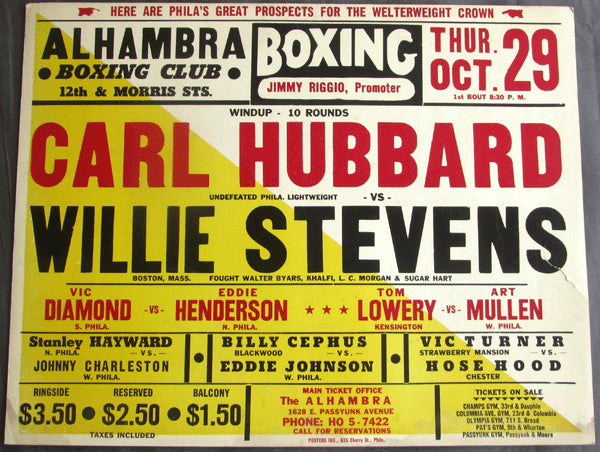 HAYWARD, STANLEY "KITTEN"-JOHNNY CHARLESTON ON SITE POSTER (1959-HAYWARD'S 3RD FIGHT)