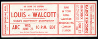 LOUIS, JOE-JERSEY JOE WALCOTT II RADIO ADVERTISEMENT TICKET (1948)