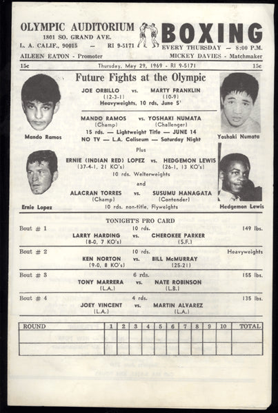 NORTON, KEN-BILL MCMURRAY OFFICIAL PROGRAM (1969-NORTON'S 10th PRO FIGHT)