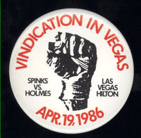 HOLMES, LARRY-MICHAEL SPINKS II SOUVENIR PIN (1986)