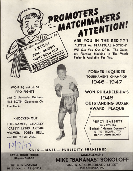 BASSETT, PERCY PROMOTIONAL BROADSIDE (1949)