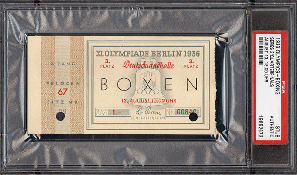1936 OLYMPIC BOXING STUBLESS TICKET (PSA/DNA)