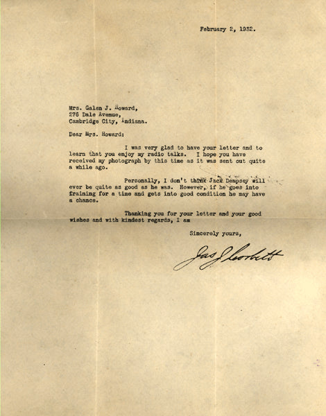 CORBETT, JAMES J. SIGNED LETTER