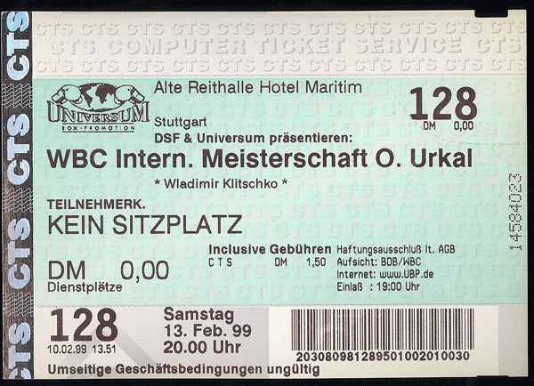 KLITSCHKO, WLADIMIR-ZORAN VUJECIC FULL TICKET(1999)