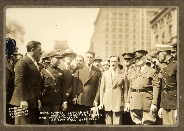 TUNNEY, GENE & MAYOR WALKER MOUNTED PHOTO (1926-SHORTLY AFTER WINNING TITLE)