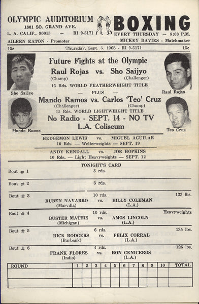 MATHIS, BUSTER-AMOS LINCOLN OFFICIAL PROGRAM (1968)