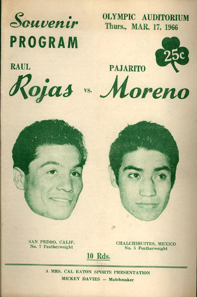ROJAS, RAUL-PAJARITO MORENO OFFICIAL PROGRAM (1966)