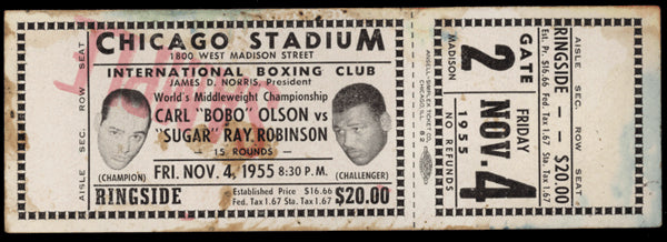 ROBINSON, SUGAR RAY-CARL "BOBO" OLSON FULL TICKET (1955)