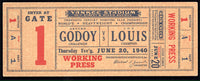 LOUIS, JOE-ARTURO GODOY II FULL ON SITE TICKET (1940-PSA/DNA EX 5)