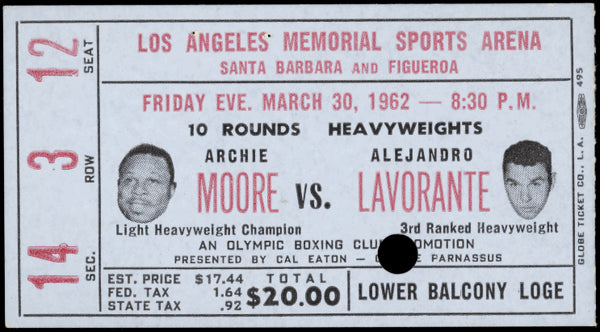 MOORE, ARCHIE-ALEJANDRO LAVORANTE STUBLESS TICKET (1962)