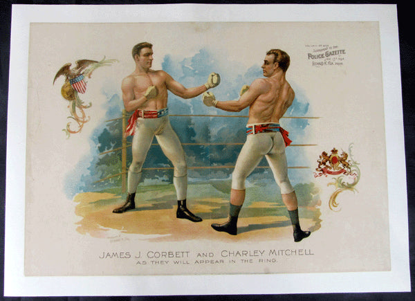 CORBETT, JAMES J.-CHARLEY MITCHELL PRE FIGHT POLICE GAZETTE SUPPLEMENT POSTER (1894)