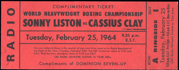 CLAY, CASSIUS-SONNY LISTON I FULL RADIO TICKET (1964)