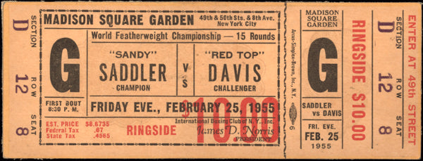 SADDLER, SANDY-TEDDY "RED TOP" DAVIS FULL TICKET (1955)