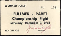 FULLMER, GENE-BENNY "KID" PARET WORKER'S PASS (1961)