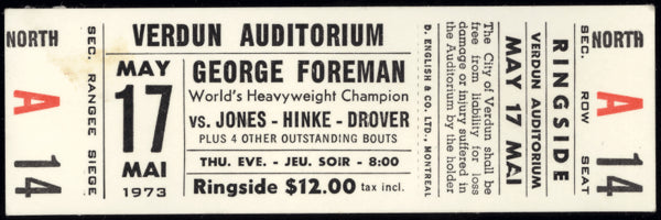 FOREMAN, GEORGE FULL EXHIBITION TICKET (1973-AS CHAMPION)