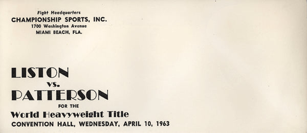 LISTON, SONNY-FLOYD PATTERSON II FIGHT ENVELOPE (1963-POSTPONED)