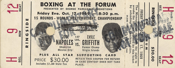 NAPOLES, JOSE-EMILE GRIFFITH FULL TICKET (1969)
