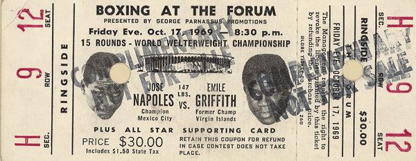 NAPOLES, JOSE-EMILE GRIFFITH FULL TICKET (1969)