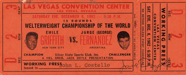 GRIFFITH, EMILE-JORGE FERNANDEZ FULL TICKET(1962)