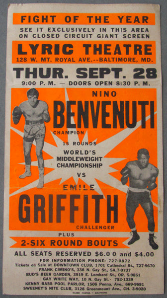 GRIFFITH, EMILE-NINO BENVENUTI CLOSED CIRCUIT POSTER (1967)