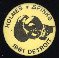 HOLMES, LARRY-LEON SPINKS SOUVENIR PIN (1981)