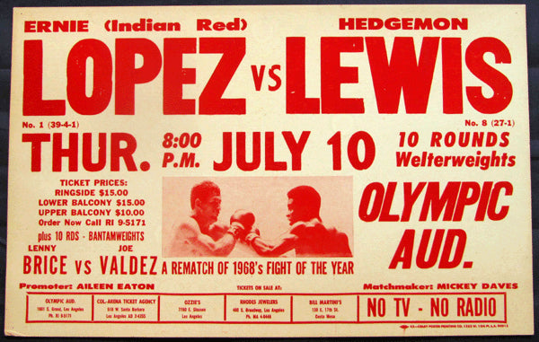 LEWIS, HEDGEMON-ERNIE "INDIAN RED" LOPEZ II ON SITE POSTER (1969)