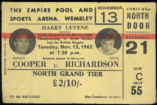 COOPER, HENRY-DICK RICHARDSON STUBLESS TICKET (1963)