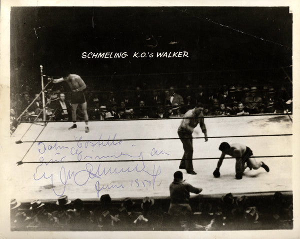 SCHMELING, MAX SIGNED ACTION PHOTO (MICKEY WALKER FIGHT)