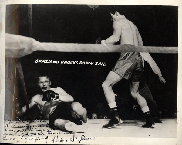 GRAZIANO, ROCKY SIGNED ACTION PHOTO (ZALE FIGHT)