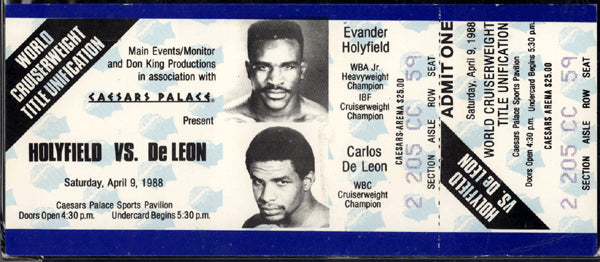 HOLYFIELD, EVANDER-CARLOS DELEON FULL TICKET (1988_CRUISERWEIGHT TITLE)