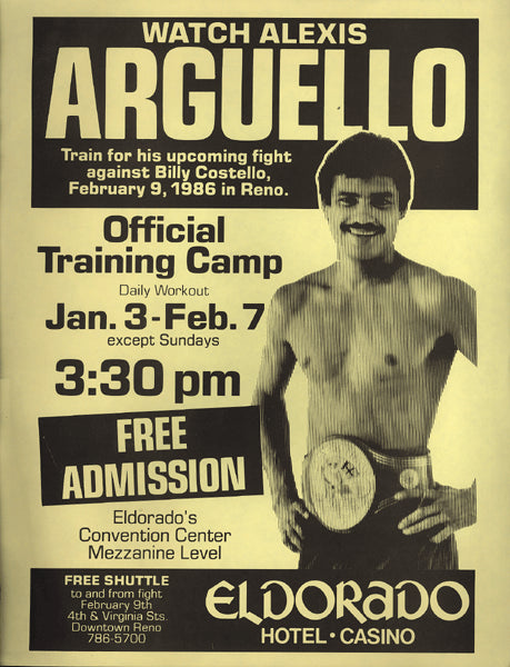 ARGUELLO, ALEXIS TRAINING CAMP BROADSIDE (1986-TRAINING FOR COSTELLO)