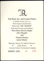 HAGLER, MARVIN-JOHN MUGABI & TOMMY HEARNS-JAMES SHULER POST FIGHT PARTY PASS (1986)