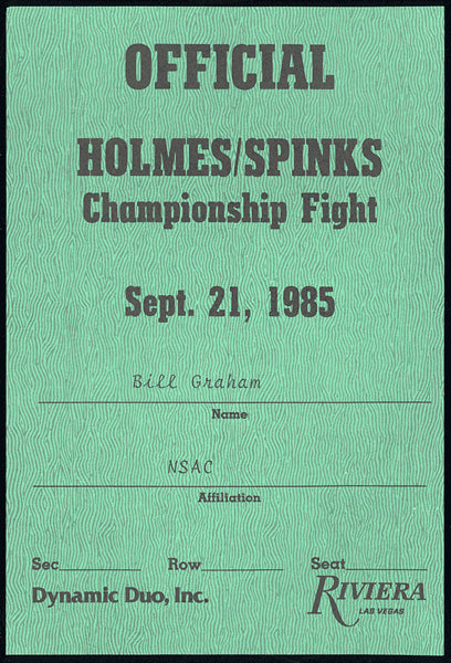 HOLMES, LARRY-MICHAEL SPINKS I OFFICIAL'S CREDENTIAL (1985)