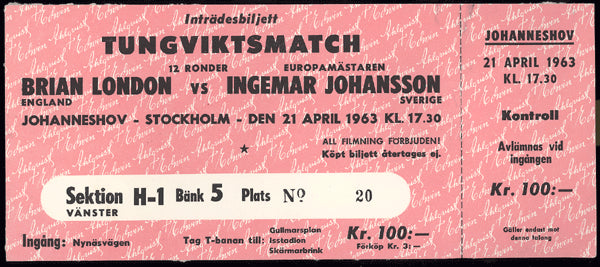 JOHANSSON, INGEMAR-BRIAN LONDON FULL TICKET (1963)