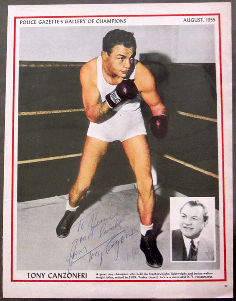 CANZONERI, TONY SIGNED POLICE GAZETTE GALLERY OF CHAMPIONS SUPPLEMENT