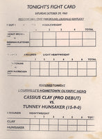 CLAY, CASSIUS-TUNNEY HUNSAKER OFFICIAL PROGRAM (1960-CLAY'S PRO DEBUT)